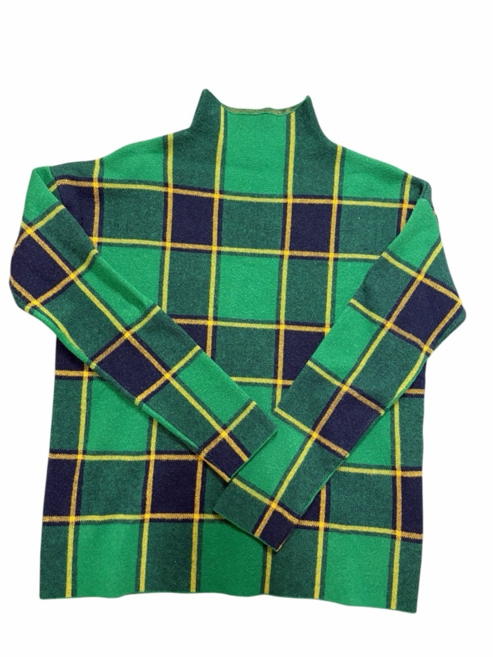 Rachel Zoe Emerald Green Plaid Turtleneck Sweater Size M